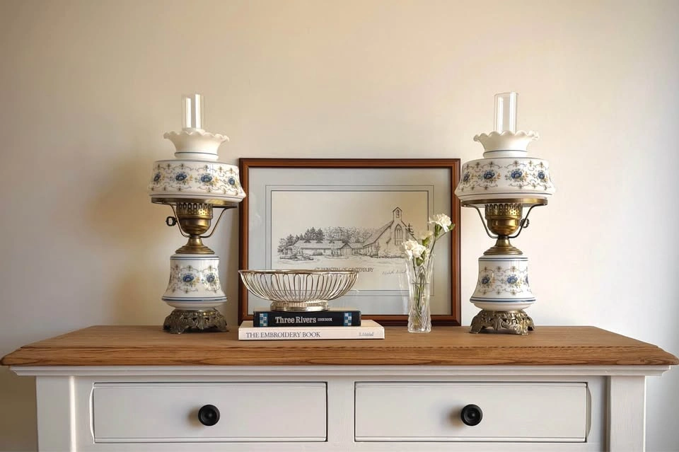 Vintage Floral Hurricane Lamps - Brass & Ceramic Pair - photo 2