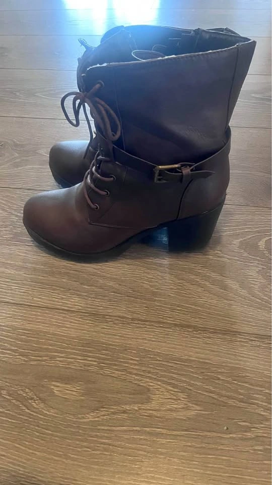 Brown Lace-Up Ankle Boots with Buckle Detail