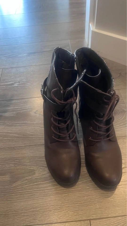 Brown Lace-Up Ankle Boots with Buckle Detail - photo 2
