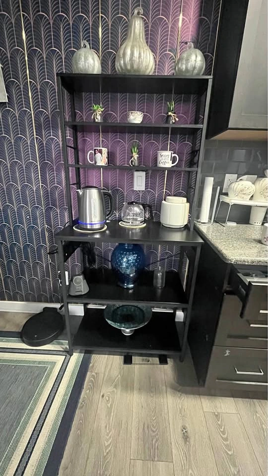 Black Baker's Rack Kitchen Shelf w/ Power Outlets