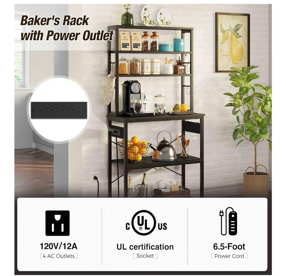 Black Baker's Rack Kitchen Shelf w/ Power Outlets - photo 3