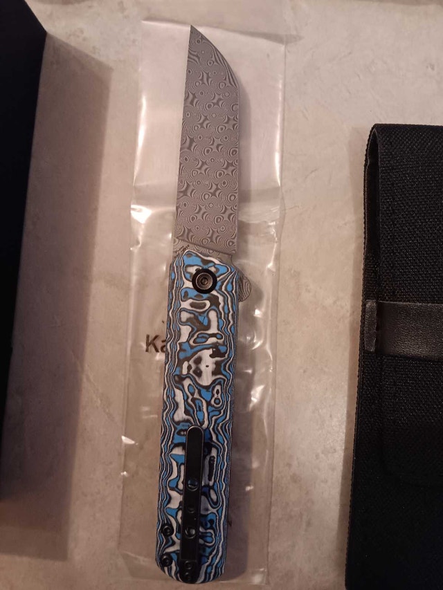 Kansept Damascus Foosa Slip Joint Knife Blue/White CF - photo 2