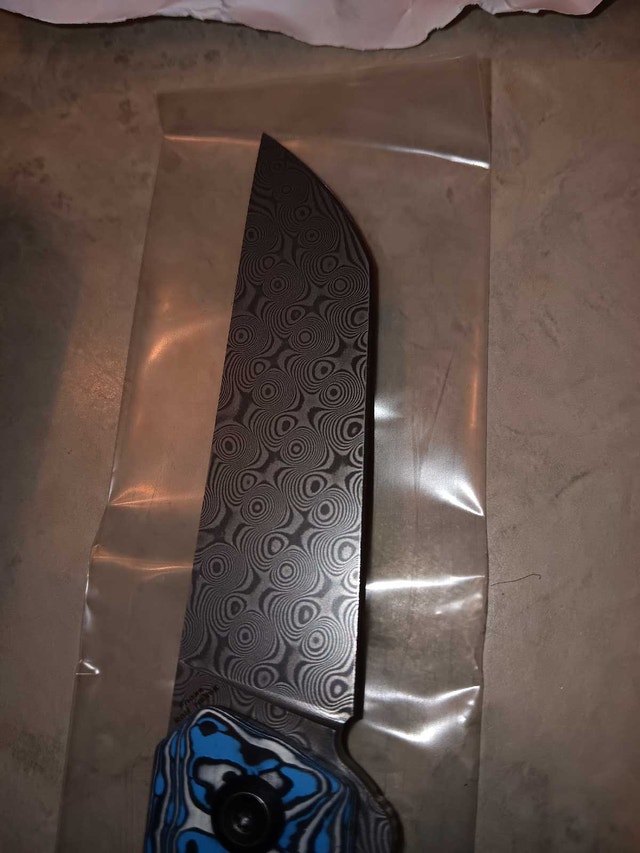 Kansept Damascus Foosa Slip Joint Knife Blue/White CF - photo 3