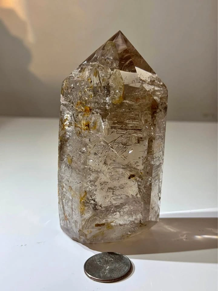 Enhydro Smoky Quartz Tower w/ Bubbles - Crystal Mineral