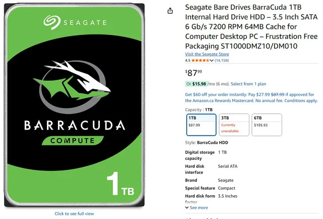 Seagate Barracuda 1TB 3.5" SATA Hard Drive image indicator(4)