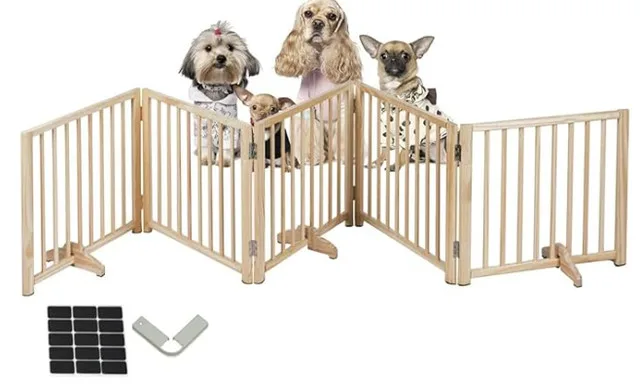 SUNHOO 5Panel Folding Fence – Natural Wood, 2x2ft, new in box image indicator(2)