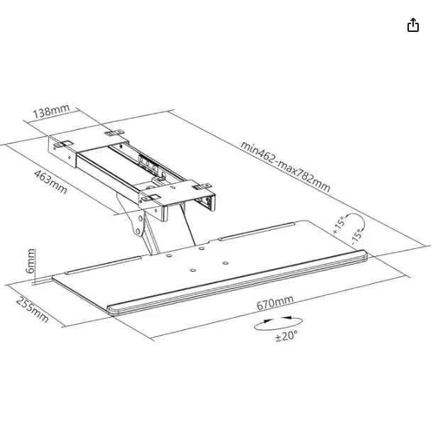 PrimeCables Under Desk Keyboard Tray 26.4" image indicator(5)