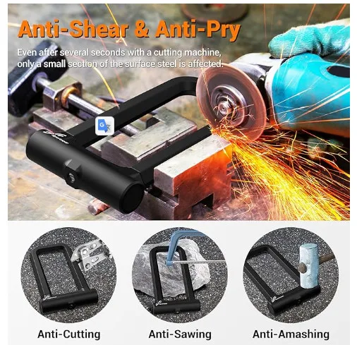 Sportneer Heavy-Duty U-Lock Bike Lock with 5ft Cable image indicator(3)