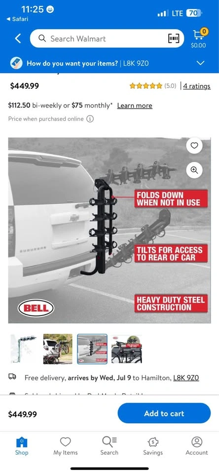Bell Hitchbiker 450 4 Bike Hitch Rack - New - photo 3