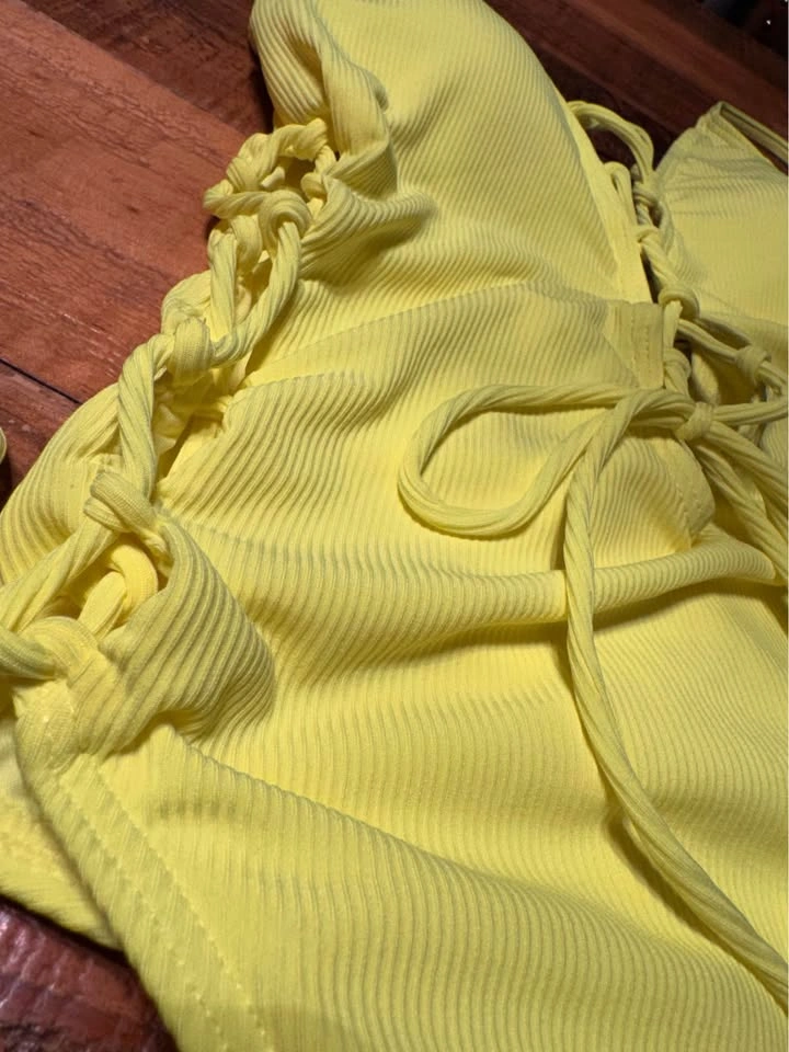 Tempt Me Neon Green Lace Up Ribbed One Piece Swimsuit Large - photo 2