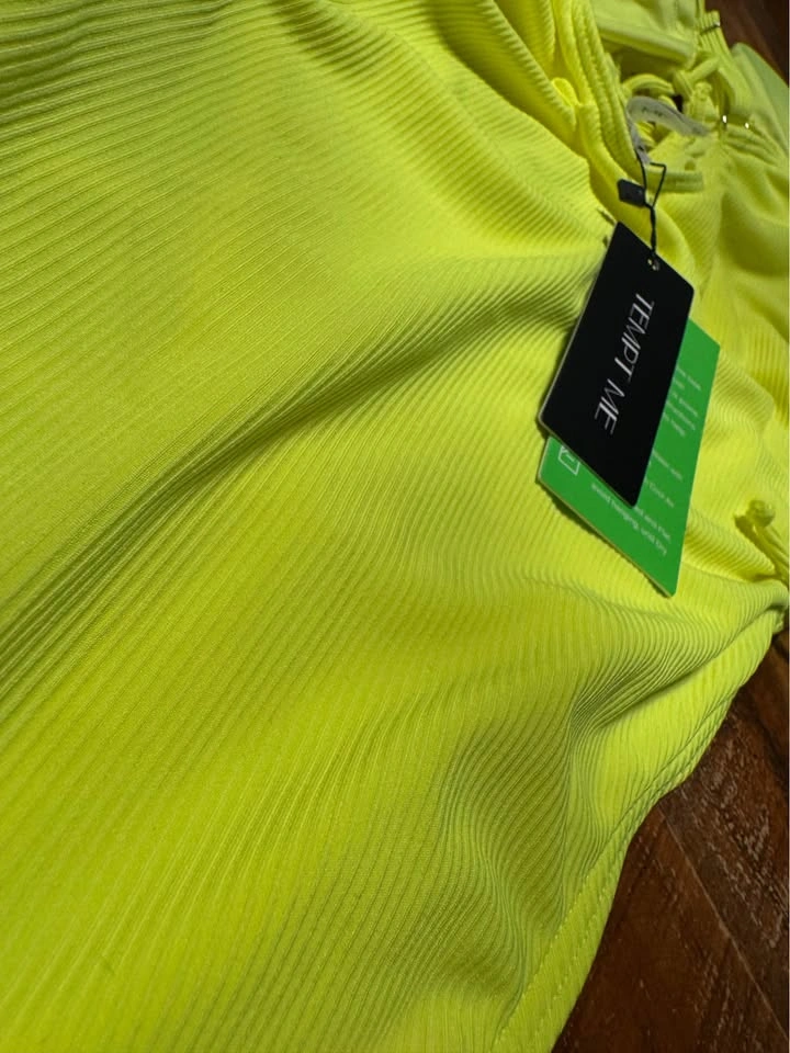 Tempt Me Neon Green Lace Up Ribbed One Piece Swimsuit Large - photo 3