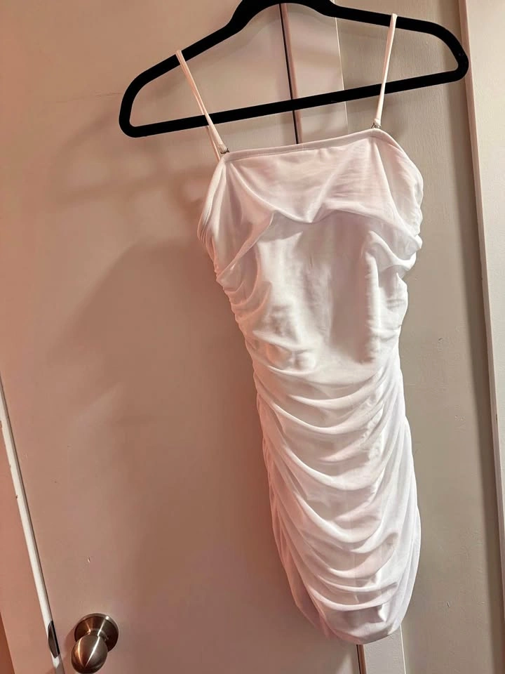 White Ruched Bodycon Mini Dress S