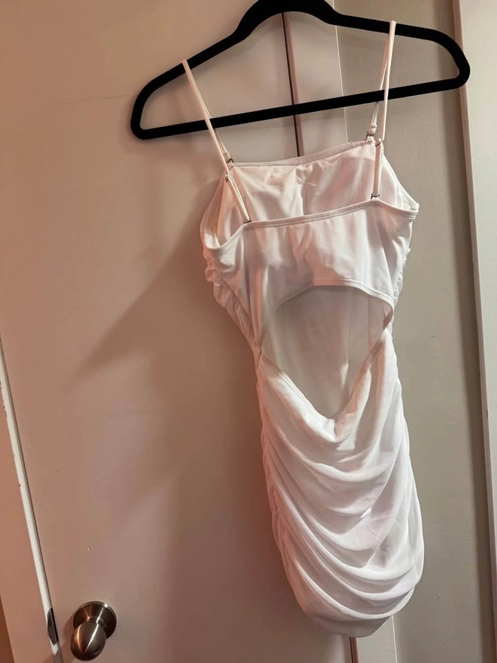 White Ruched Bodycon Mini Dress S - photo 2