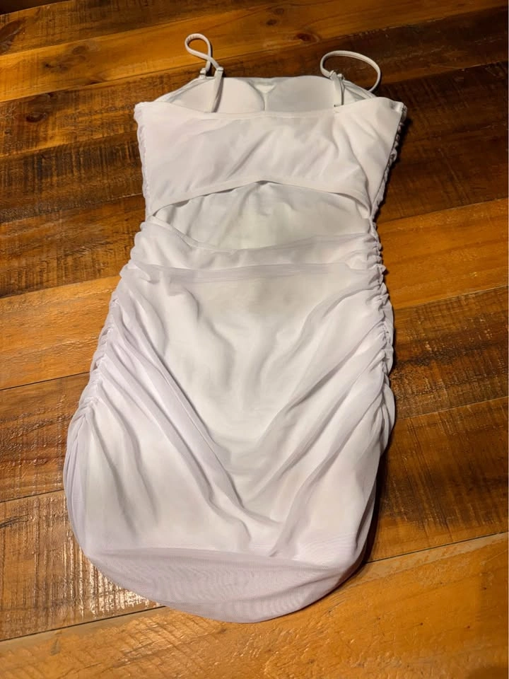 White Ruched Bodycon Mini Dress S - photo 4