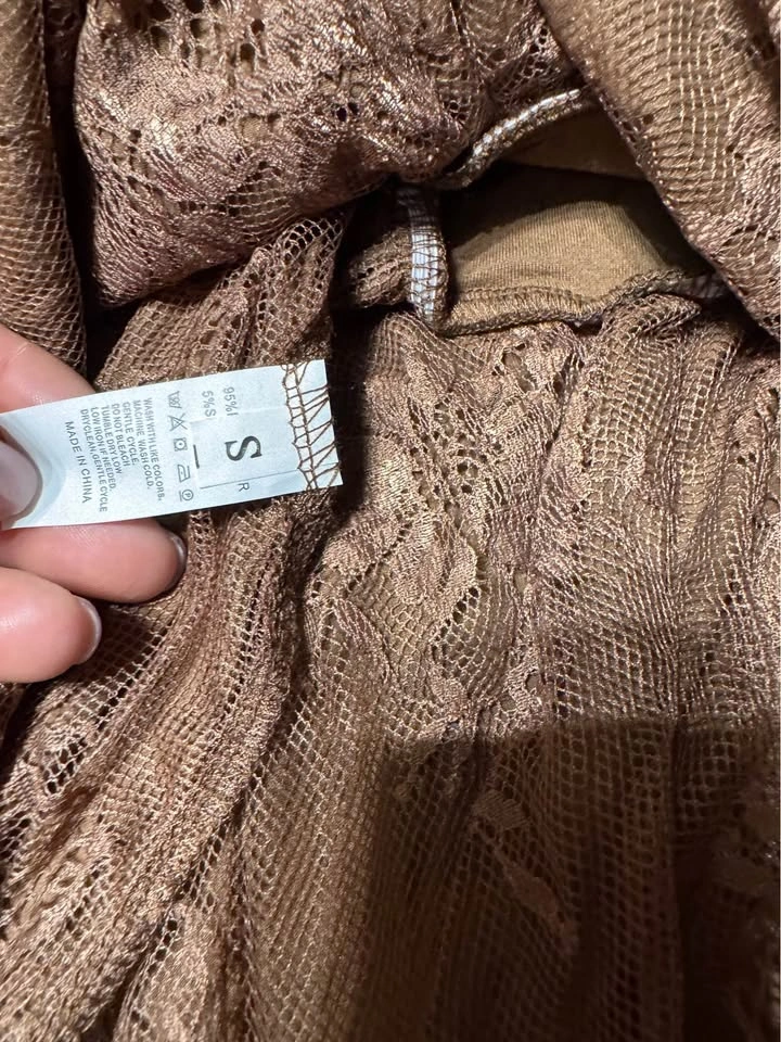 Brown Ruffle Lace Mini Skirt Small Y2K - photo 2