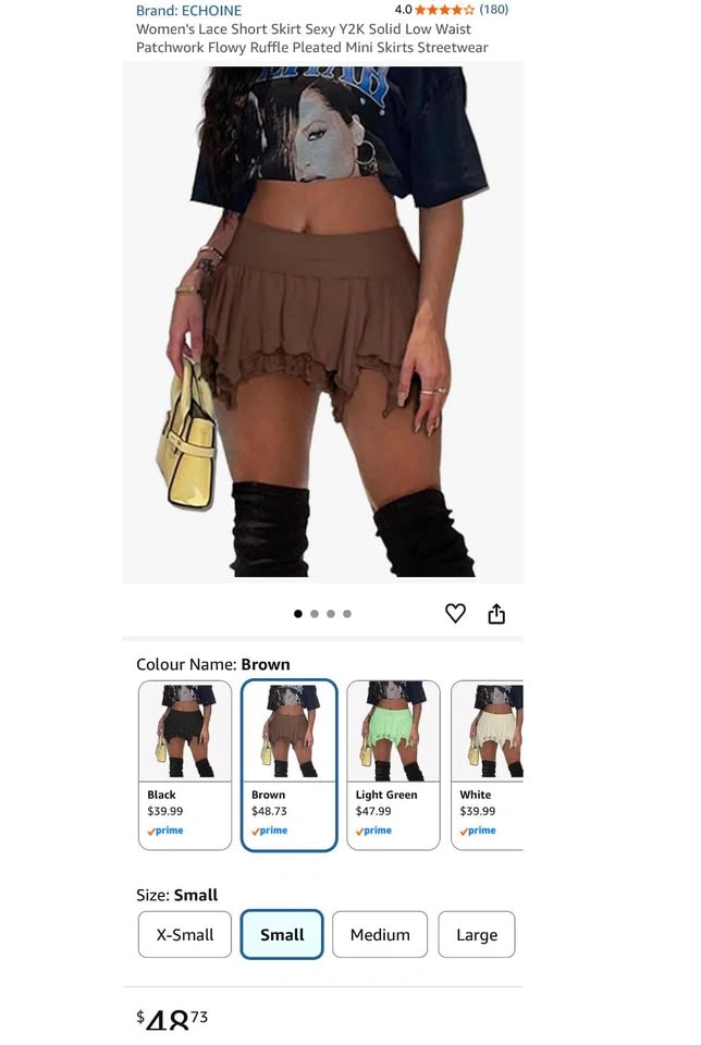Brown Ruffle Lace Mini Skirt Small Y2K - photo 3