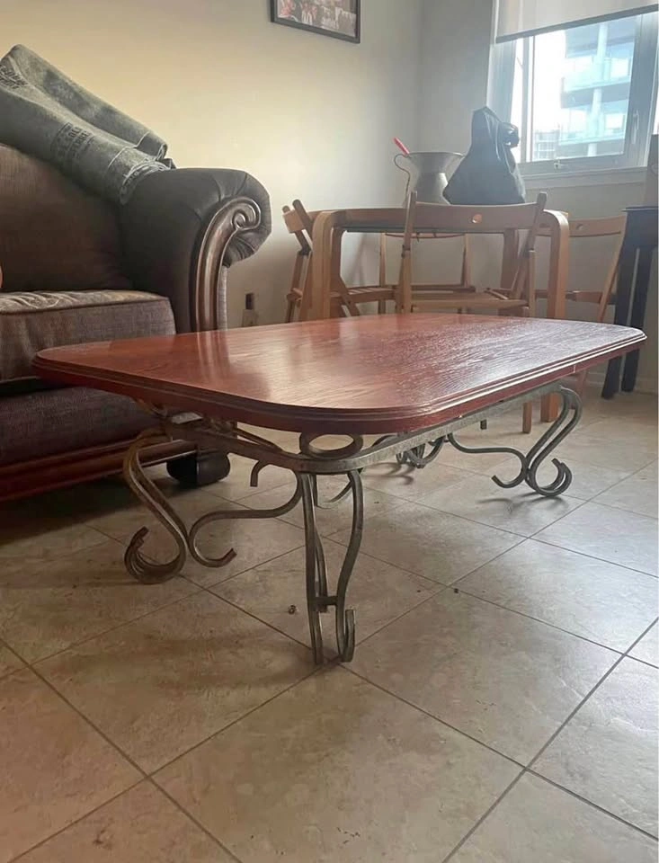 Wood and Wrought Iron Coffee Table