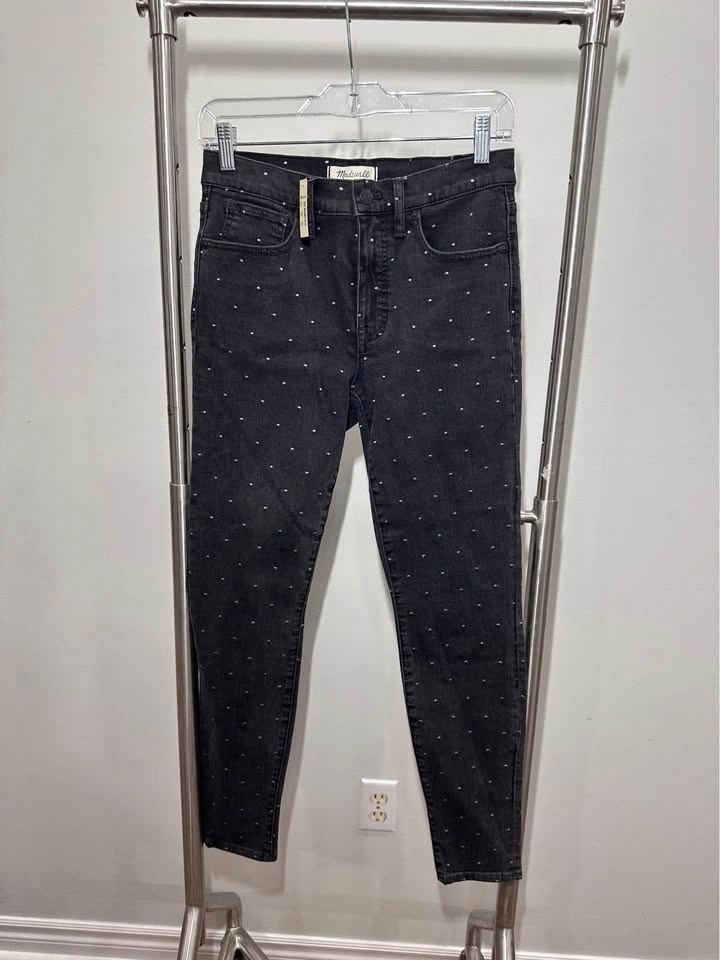 NWT Madewell Black-Wash Skinny Jeans Silver Polka Dot High Rise - photo 2