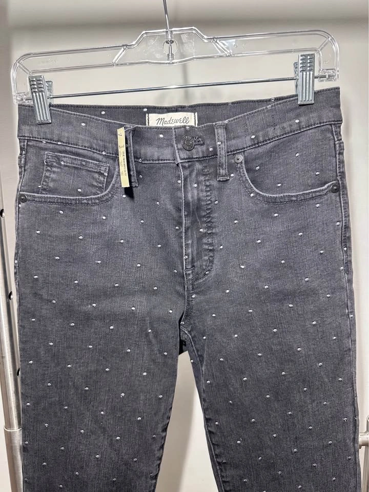 NWT Madewell Black-Wash Skinny Jeans Silver Polka Dot High Rise - photo 3