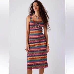 NEW Cider Multicolor Striped Knit Midi Dress Resort Beach - Wome