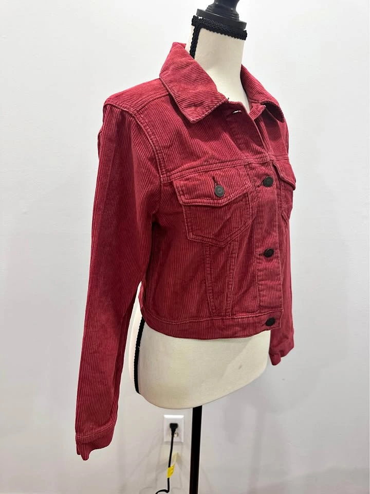 EUC HOLLISTER Brick Red Corduroy Jean Jacket Women's Button-Up S