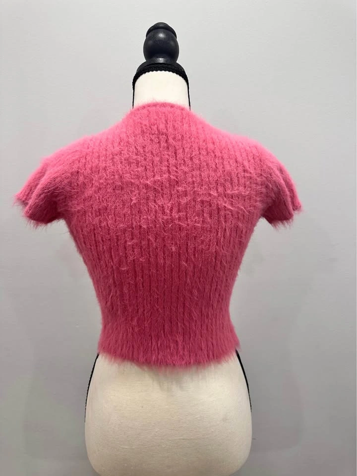 The Ragged Priest Pink Fuzzy V-Neck Zip Crop Sweater Eyelash S - photo 3