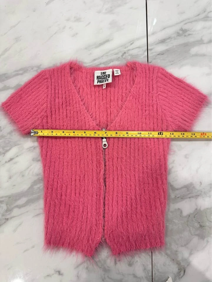 The Ragged Priest Pink Fuzzy V-Neck Zip Crop Sweater Eyelash S - photo 4