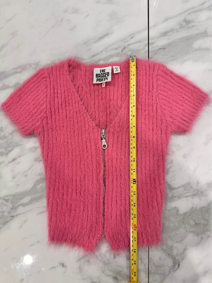 The Ragged Priest Pink Fuzzy V-Neck Zip Crop Sweater Eyelash S - photo 5