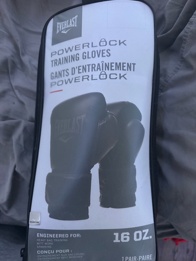Everlast PowerLock2 Gloves 16oz - Black/Gray - Excellent Condit