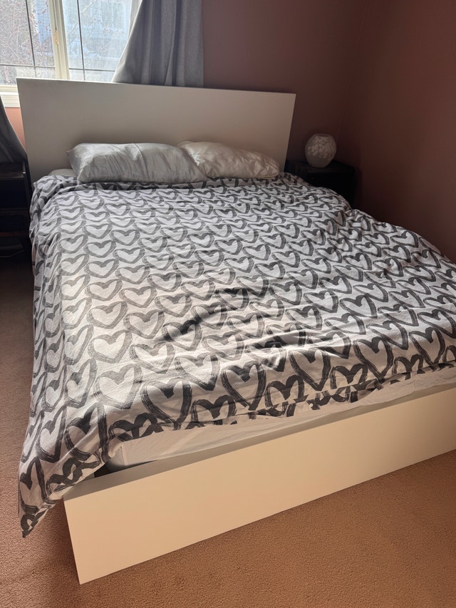 IKEA Malm Queen High Bed Frame w/ 2 Storage Boxes & Hybrid Mattr