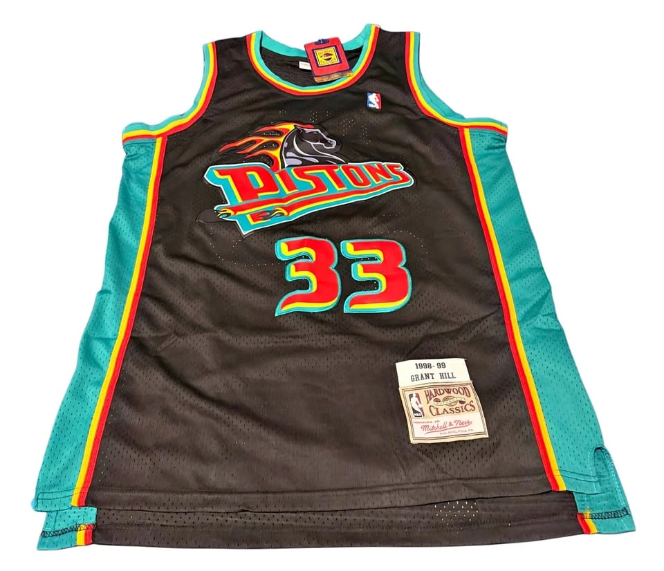 Grant Hill Pistons Black Teal Jersey Mens Large NBA 90s NEW
