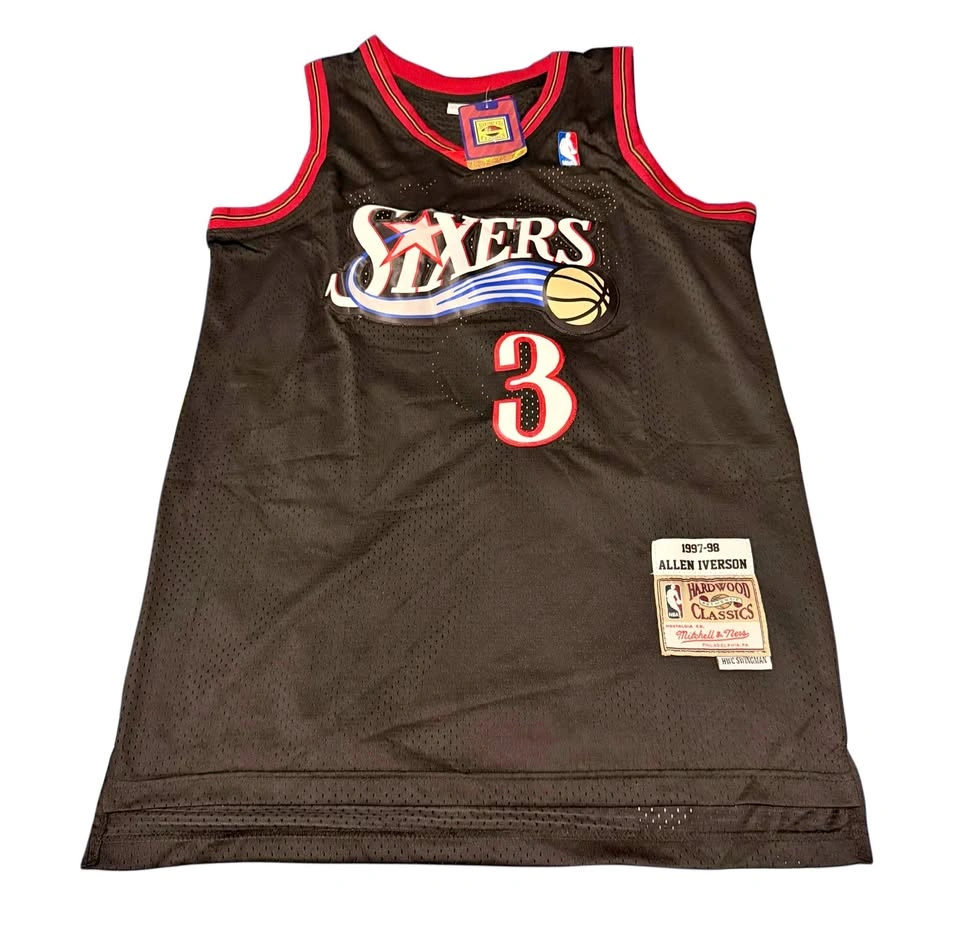 Allen Iverson Sixers Black Jersey Mens Large Retro NBA NEW
