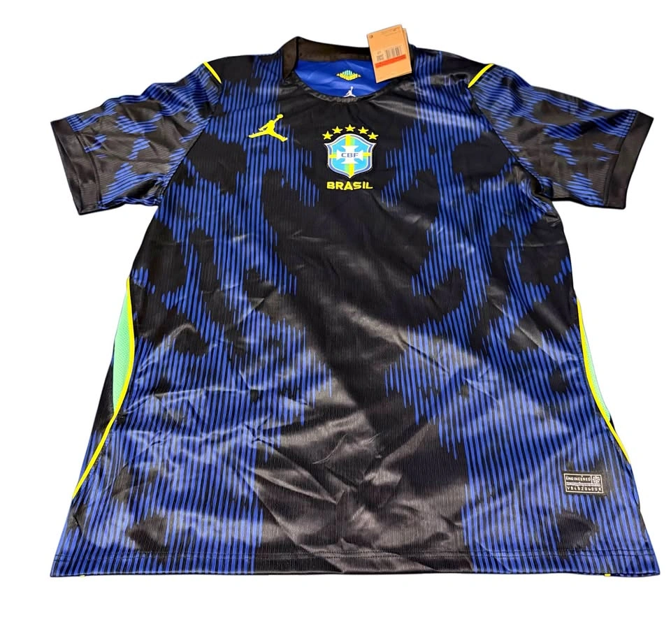 Team Brazil Soccer Jersey Black Blue Mens Large