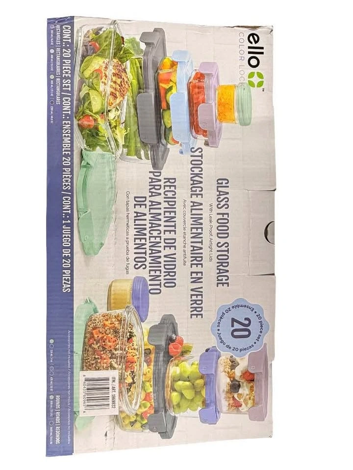 Ello Colour Lock Glass Meal Prep Containers (20-Piece Set)