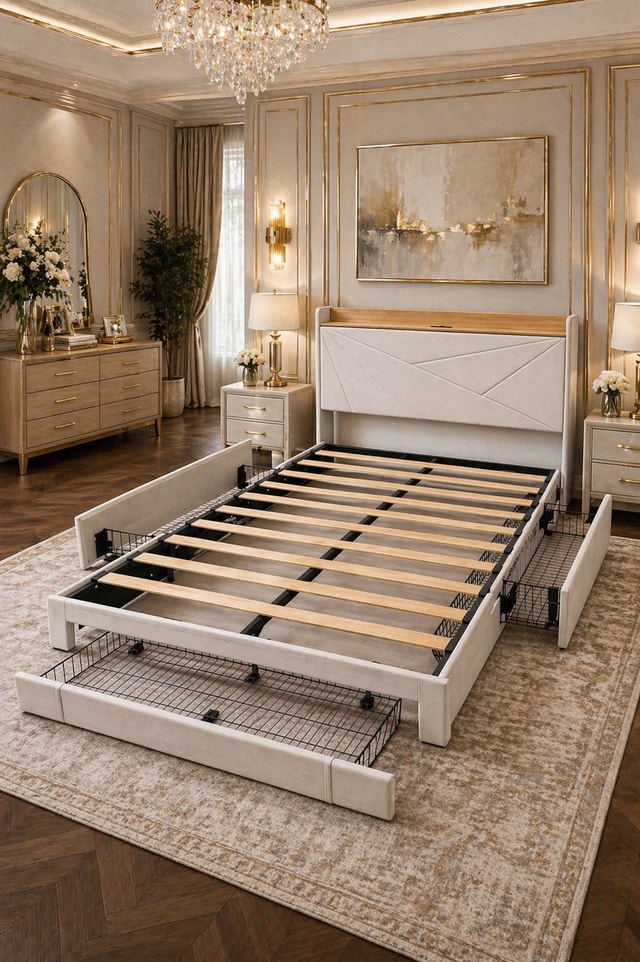 Queen Bed with Storage Drawers and Charging Ports - photo 2