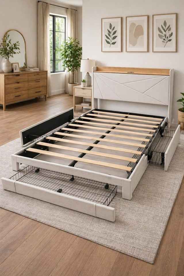 Queen Bed with Storage Drawers and Charging Ports - photo 3