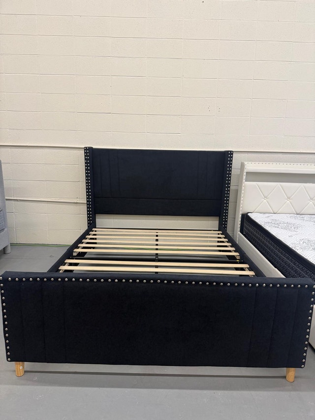 Brand New Black Velvet Queen Bed