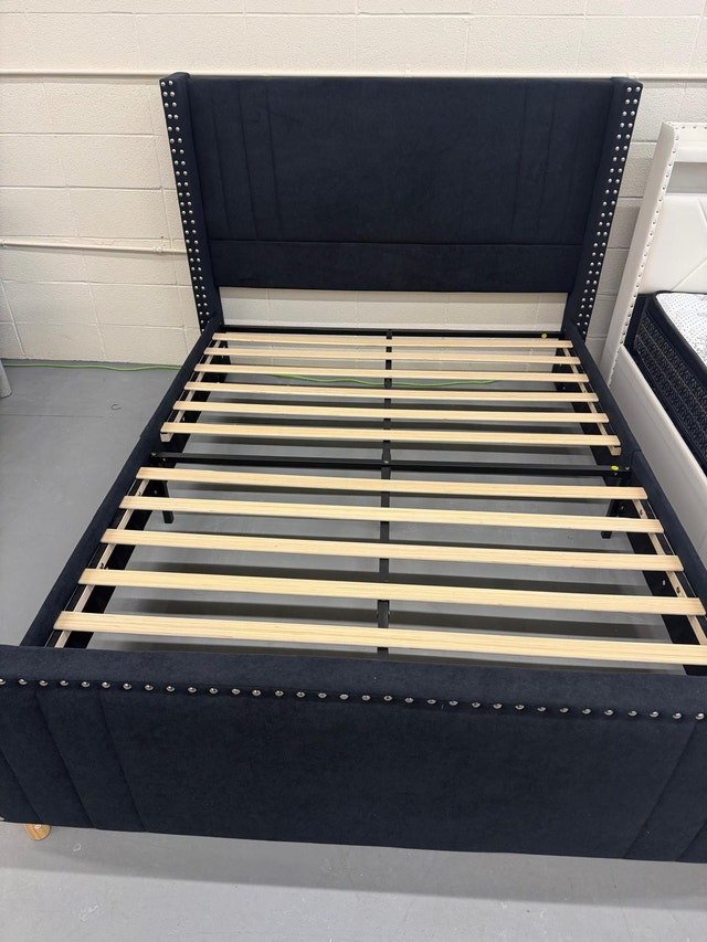 Brand New Black Velvet Queen Bed - photo 2
