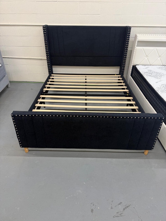 Brand New Black Velvet Queen Bed - photo 3