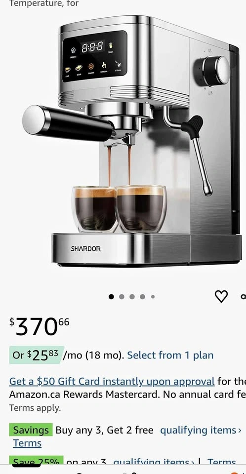 Compact 20 Bar Espresso Machine - EM625 Shardor New BNIB.