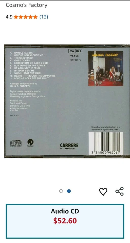 Creedence Clearwater Revival - Cosmos Factory CD (Sealed) - photo 2