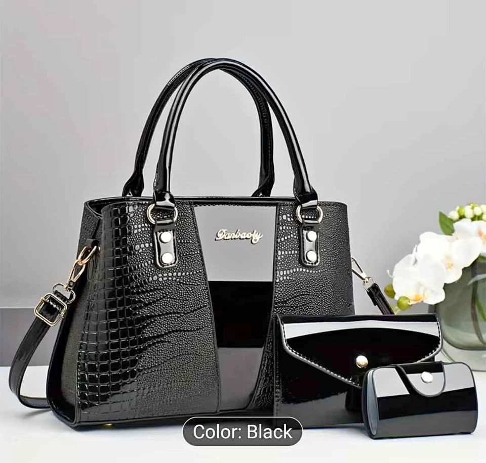 Brand new 3pc black glossy crocodile handbag set