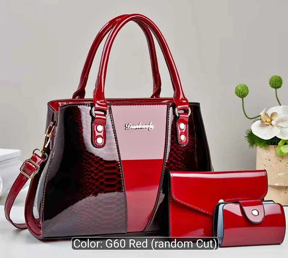 Brand new 3pc glossy red snake pattern handbag set