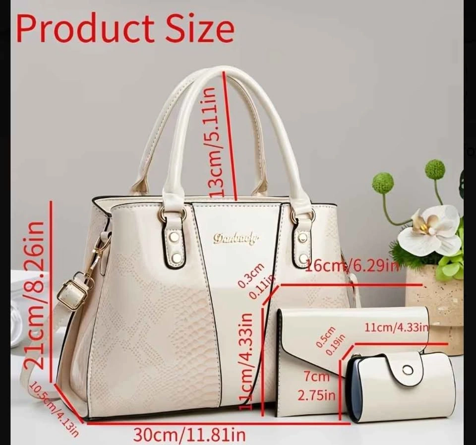 Brand new 3pc glossy red snake pattern handbag set - photo 5