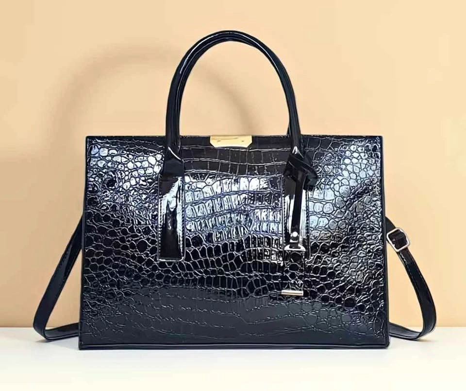 Brand new black crocodile pattern hand bag for women