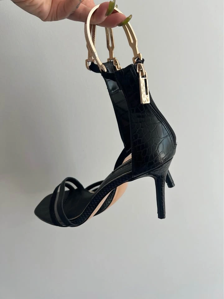 River Island Gold Black Strappy Square Toe Heels - Size 8 - photo 3