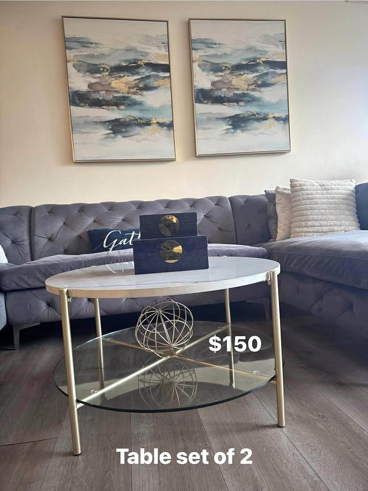 Set of 2 - white marble & gold coffee tables