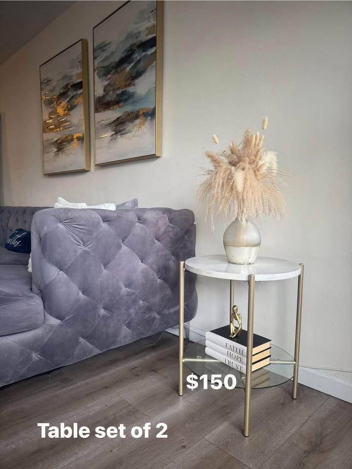 Set of 2 - white marble & gold coffee tables - photo 2