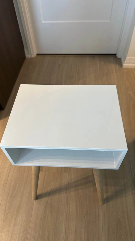 White Side Table with Wooden Legs Open Shelf - photo 2