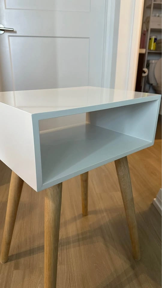 White Side Table with Wooden Legs Open Shelf - photo 3